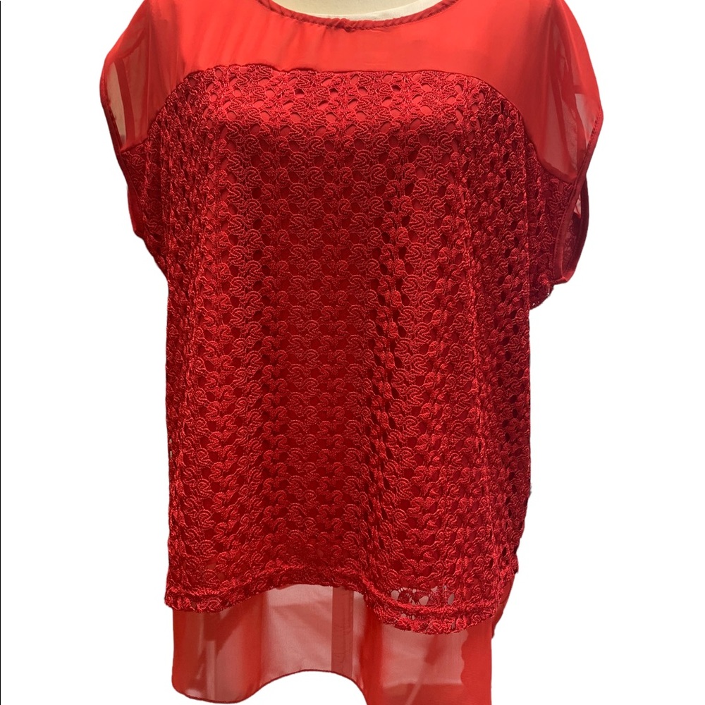 Ashley Blue Womens XL Top Red, Lace Overlay Sleeveless NWT